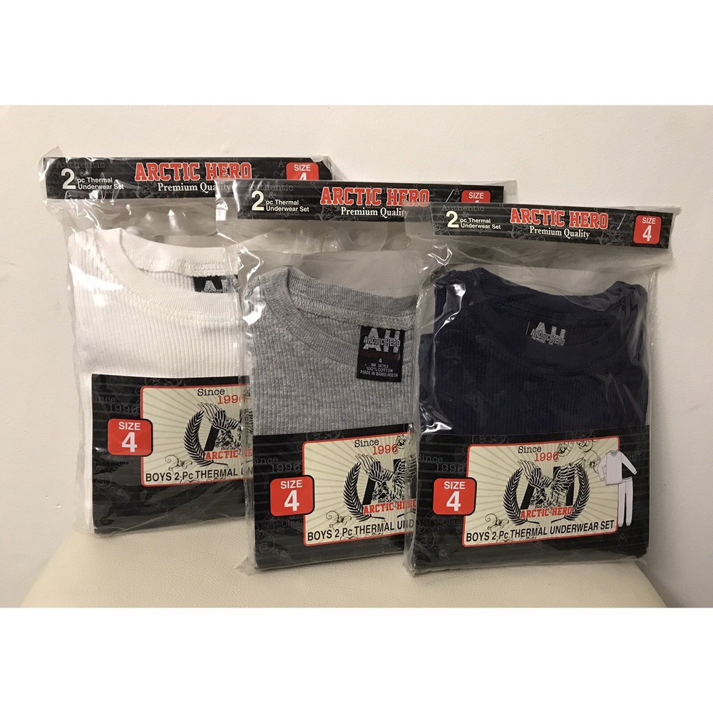 (3) Arctic Hero Boys 2 Pc Thermal Underwear Set Top and Pant - Boys Small Size 4